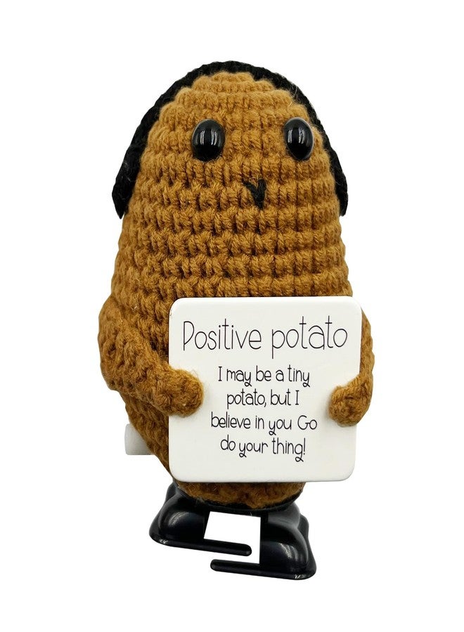 Stitch-Witch Hilarious White Elephant Gifts for Adults, Walking Potato Finished Crochet, Wind-up (Headset Potato) - Image 1